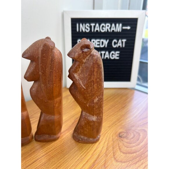 Wooden hand carved see hear speak no evil monkey set - Picture 3 of 4